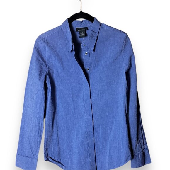 The Limited Women's Stretch Shirt Snap M Cotton/Spandex Dusty Blue Fitted EUC - Picture 1 of 11